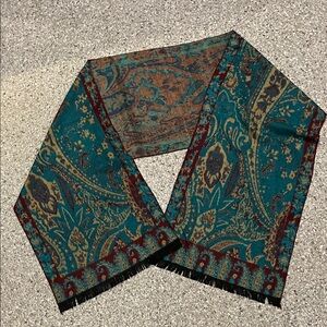100% Kashmir, reversible Teal and Brown Paisley Scarf